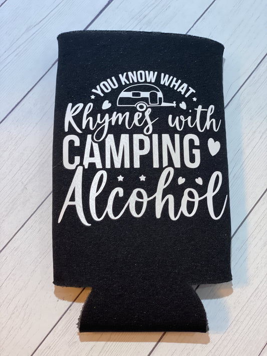 You Know What Rhymes With Camping Black Slim Koozie