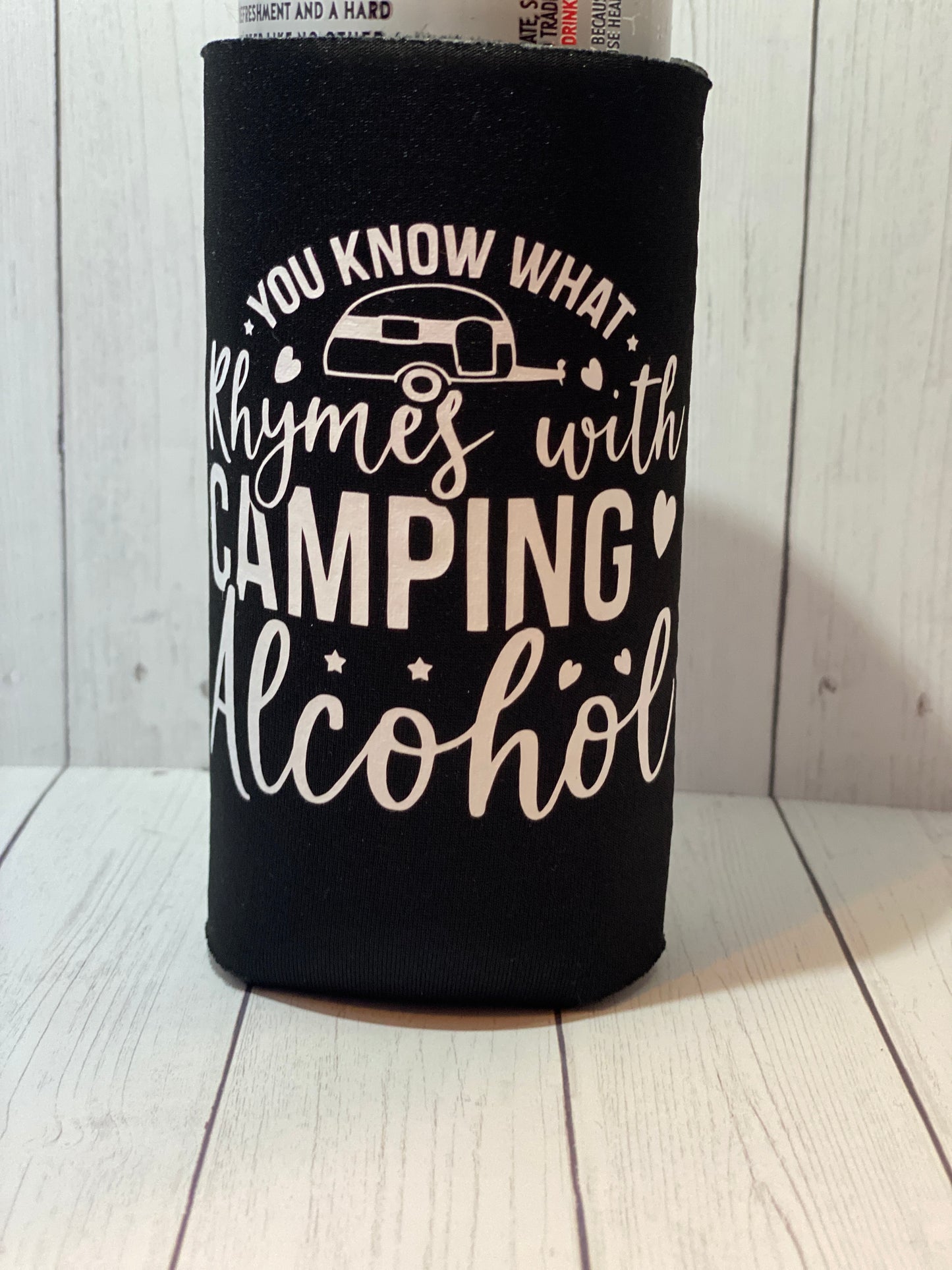 You Know What Rhymes With Camping Black Slim Koozie