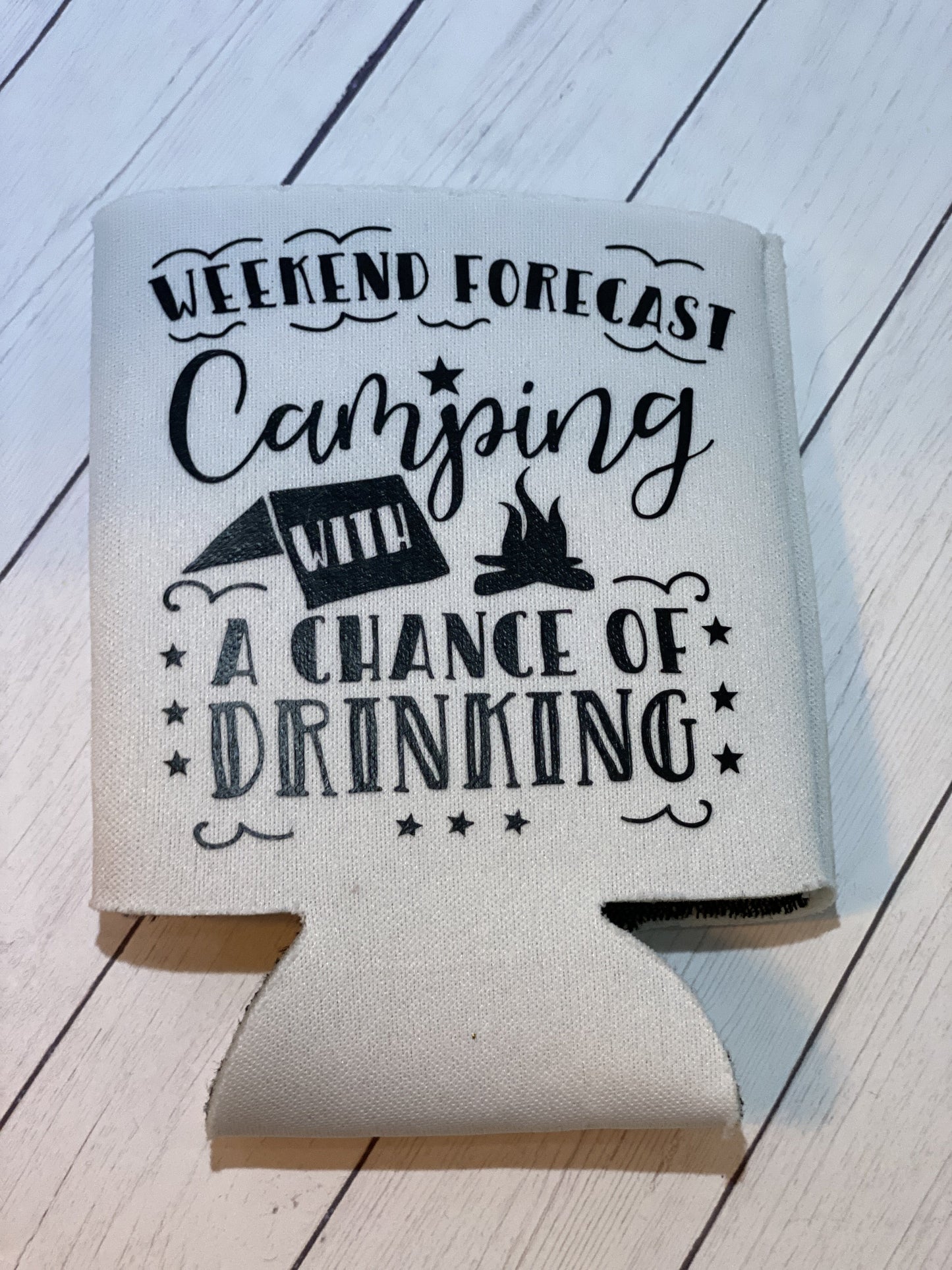 Weekend Forecast Camping White Standard Koozie