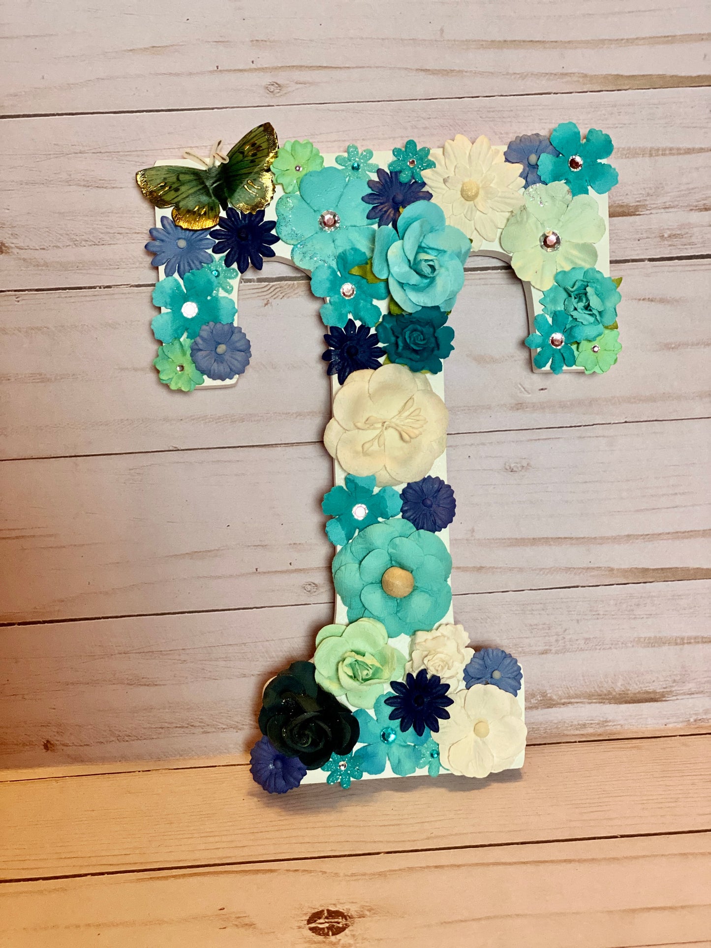 Blue Floral Letter - "T"