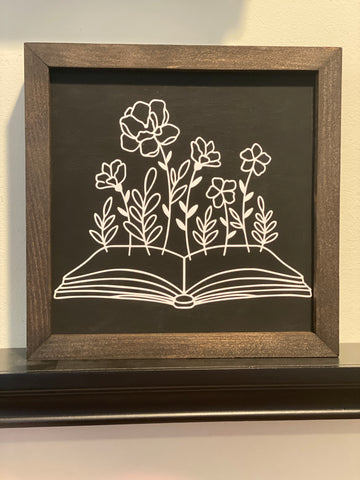 Book with Flowers Illustration Sign