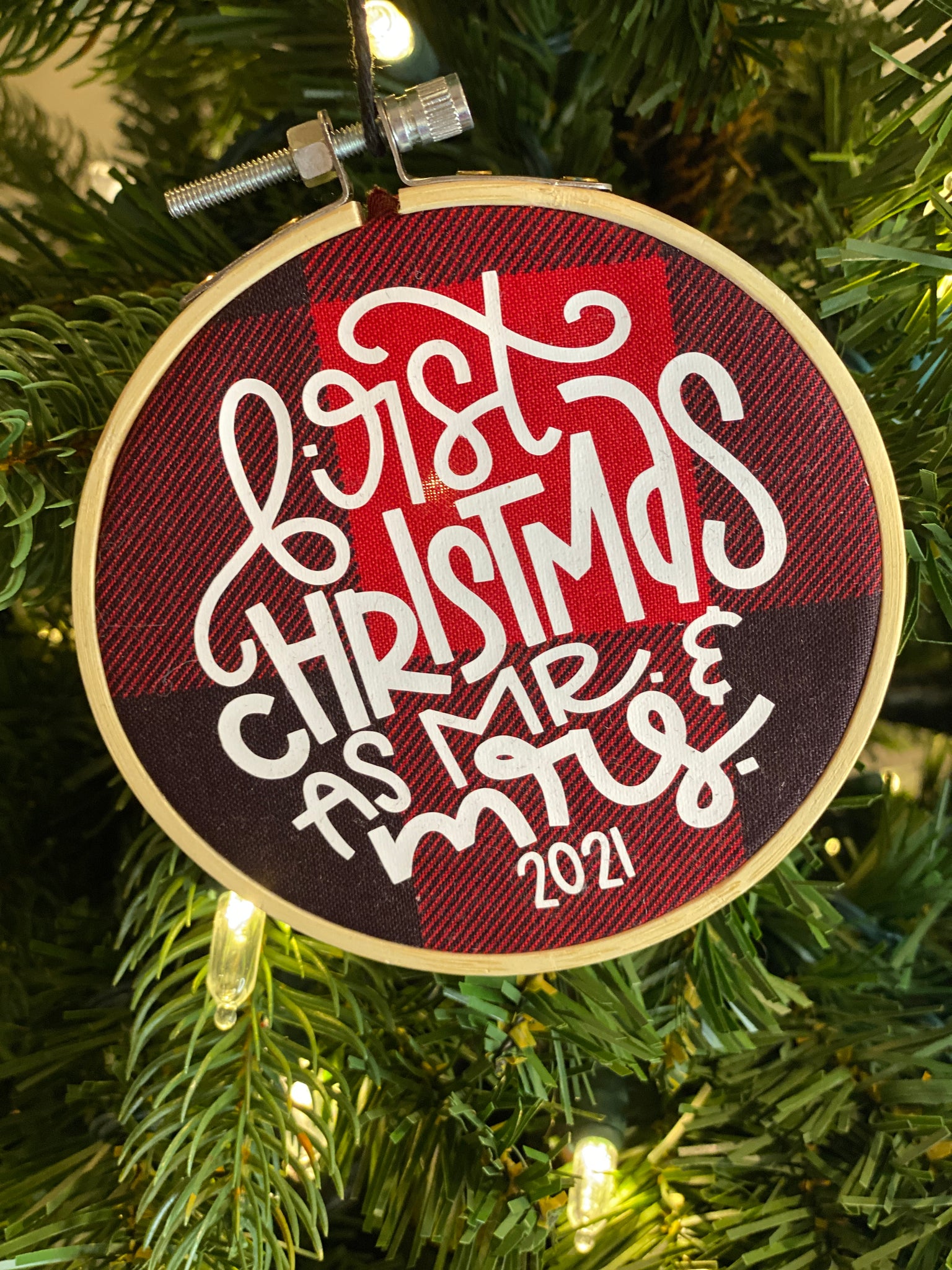 First Christmas as Mr. & Mrs. Embroidered Hoop Ornament