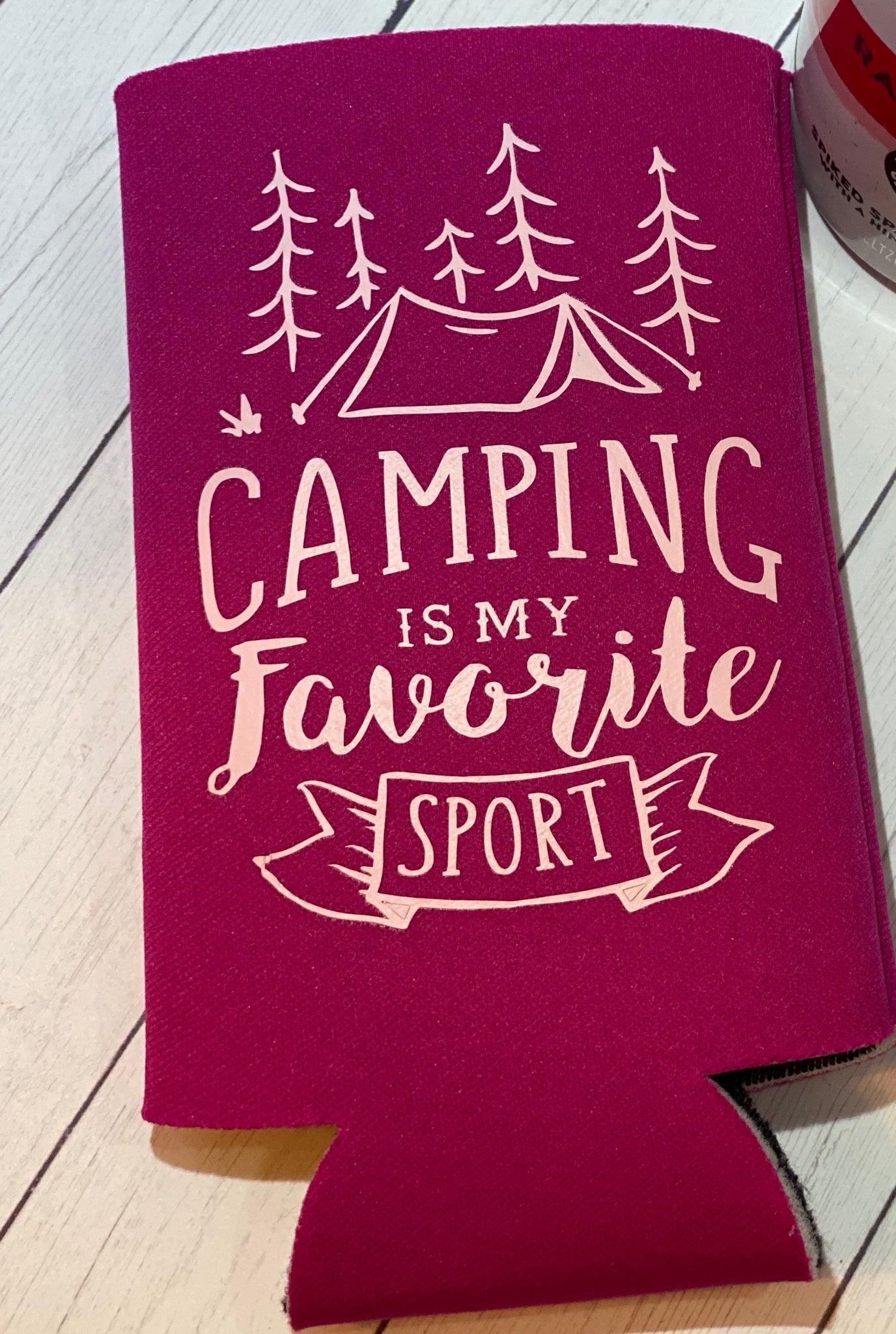 Camping Is My Favorite Sport Pink Slim Koozie